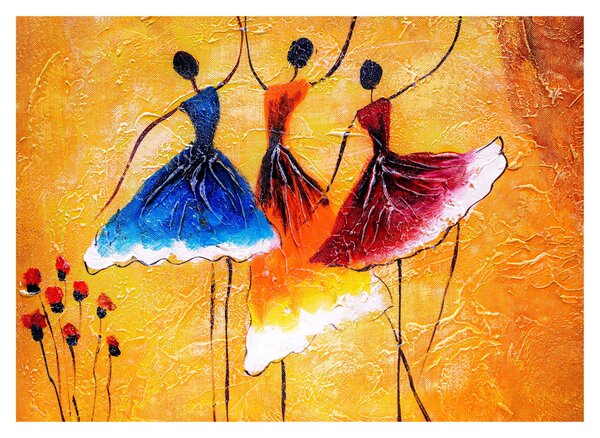 Kép - olajfestmény, balerinák (üvegen) (70x50 cm)