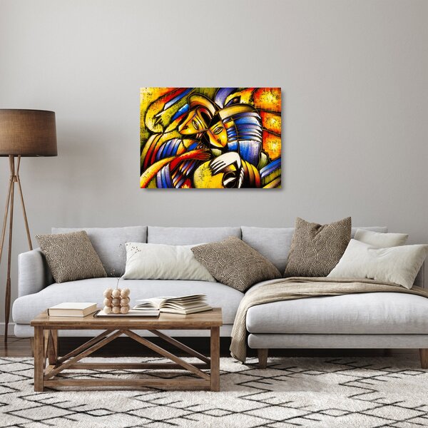 Kép - olajfestmény, szerelmesek (üvegen) (70x50 cm)