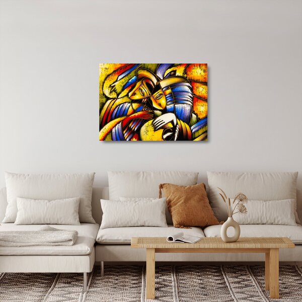 Kép - olajfestmény, szerelmesek (üvegen) (70x50 cm)