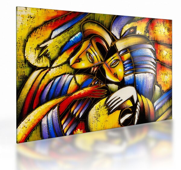 Kép - olajfestmény, szerelmesek (üvegen) (70x50 cm)