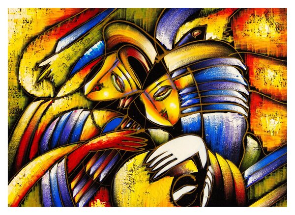 Kép - olajfestmény, szerelmesek (üvegen) (70x50 cm)
