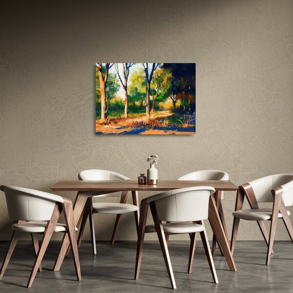 Erdő képe a nyári napsütésben, festmény (üvegen) (70x50 cm)