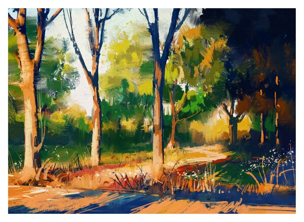 Erdő képe a nyári napsütésben, festmény (üvegen) (70x50 cm)