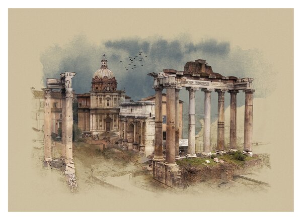 Kép - Forum Romanum, Róma, Olaszország (üvegen) (70x50 cm)