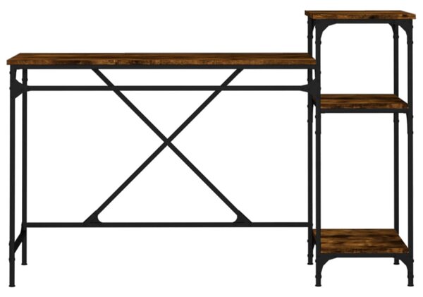 Füstös tölgy szerelt fa és vas íróasztal polcokkal 135x50x90 cm