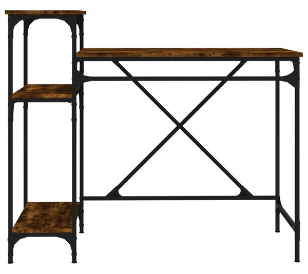 Füstös tölgy szerelt fa és vas íróasztal polcokkal 105x50x90 cm