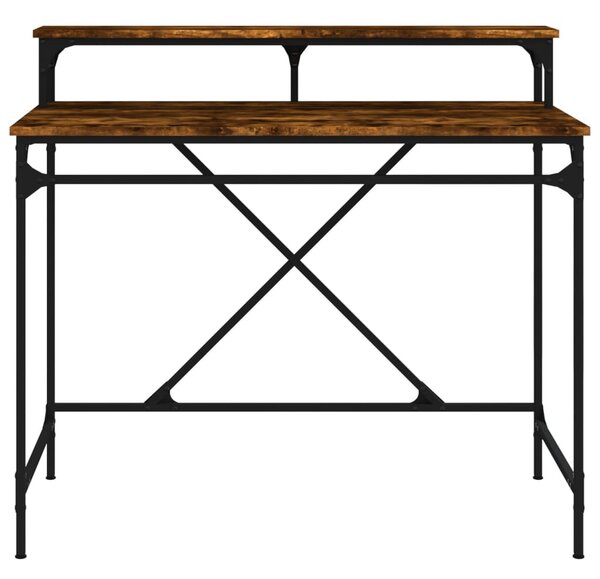 Füstös tölgy színű szerelt fa és vas íróasztal 100 x 50 x 90 cm