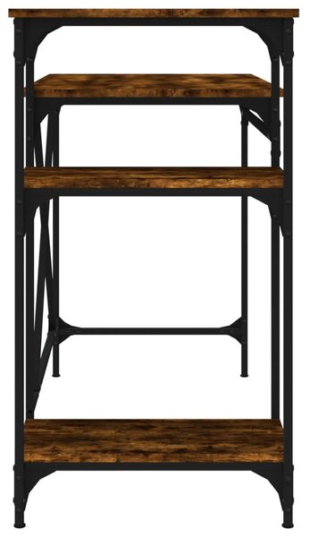 Füstös tölgy szerelt fa és vas íróasztal polcokkal 105x50x90 cm