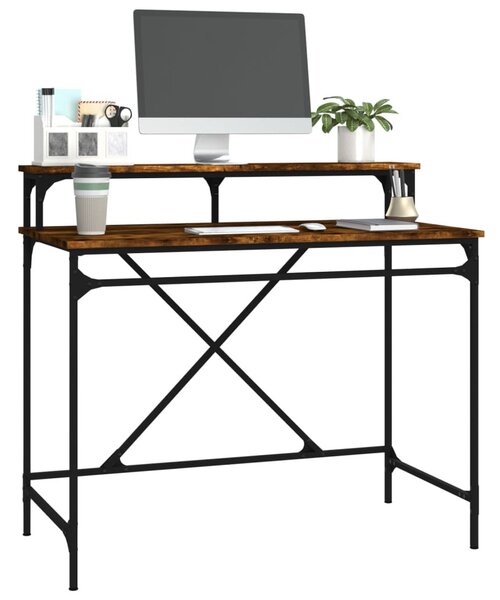 Füstös tölgy színű szerelt fa és vas íróasztal 100 x 50 x 90 cm
