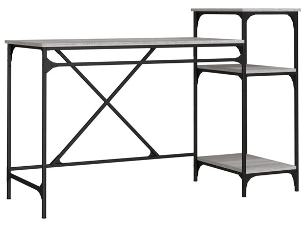 Szürke sonoma fa és vas íróasztal polcokkal 135x50x90 cm