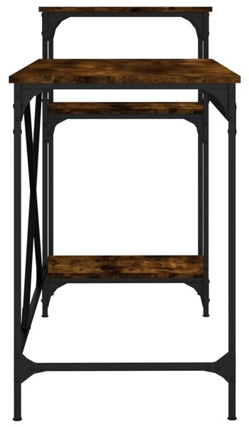 Füstös tölgy szerelt fa és vas íróasztal polcokkal 135x50x90 cm