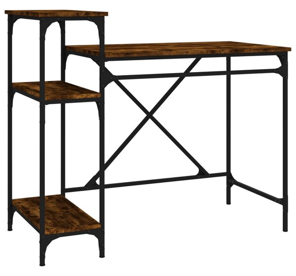 Füstös tölgy szerelt fa és vas íróasztal polcokkal 105x50x90 cm