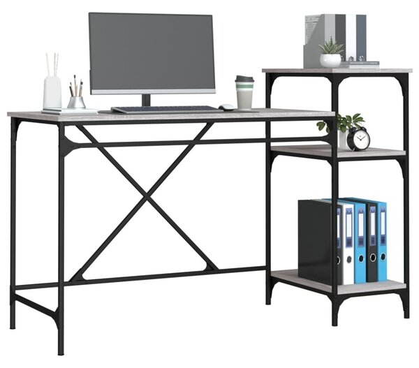 Szürke sonoma fa és vas íróasztal polcokkal 135x50x90 cm