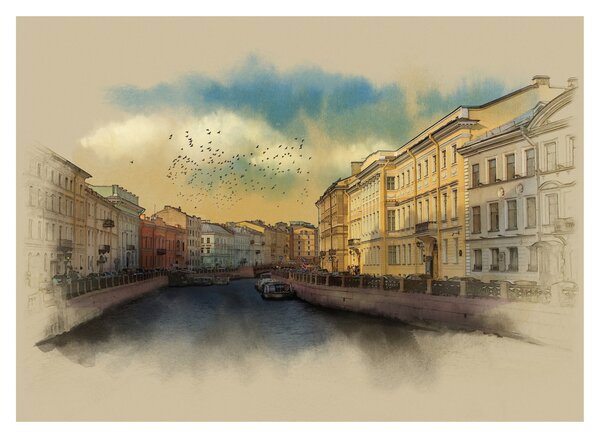 Kép - Moyka, folyó, St. Petersburg, Oroszország (üvegen) (70x50 cm)