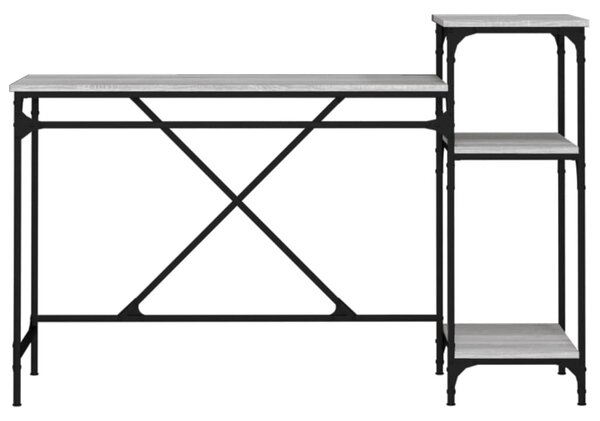 Szürke sonoma fa és vas íróasztal polcokkal 135x50x90 cm