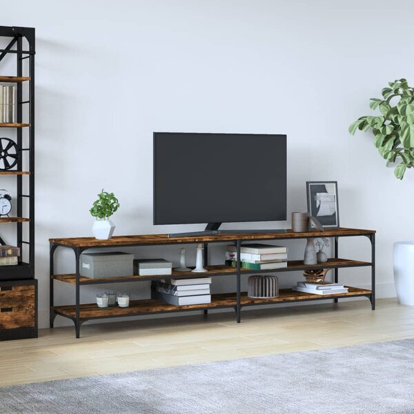 Füstös tölgy színű szerelt fa és fém TV-szekrény 200x30x50 cm