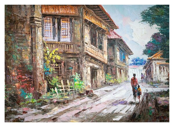 Fülöp-szigeteki falu képe, Ázsia (üvegen) (70x50 cm)