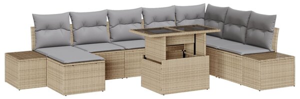 Kerti Kanapé Szett 9 db Beige és Világosszürke polirattan