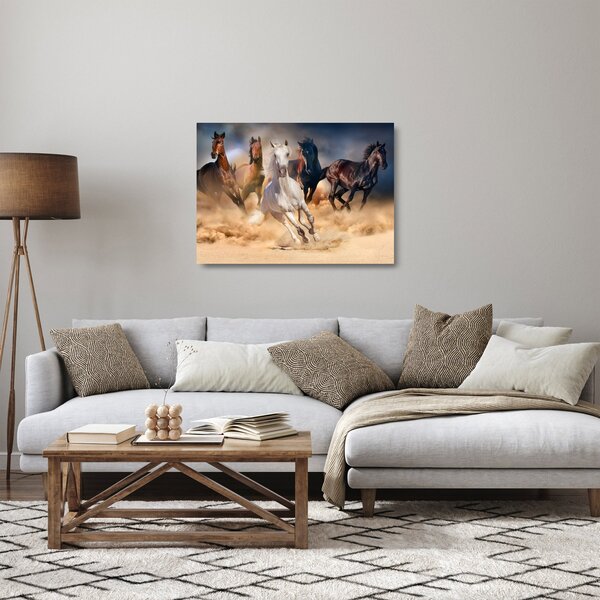 Kép - lovak a sivatagban (üvegen) (70x50 cm)