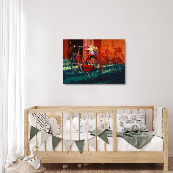 Piros kerék képe, akril festés (üvegen) (70x50 cm)