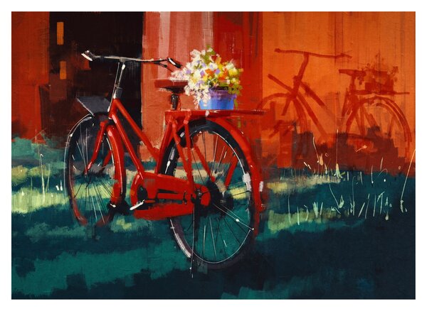 Piros kerék képe, akril festés (üvegen) (70x50 cm)