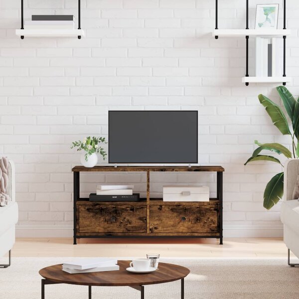 Füstös tölgy színű szerelt fa és vas TV-szekrény 90x33x45 cm