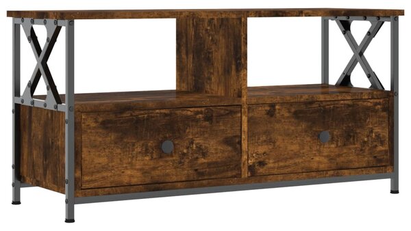 Füstös tölgy színű szerelt fa és vas TV-szekrény 90x33x45 cm