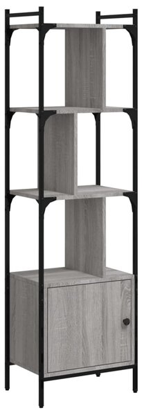 Szürke sonoma szerelt fa könyvespolc ajtóval 44,5x30x154,5 cm