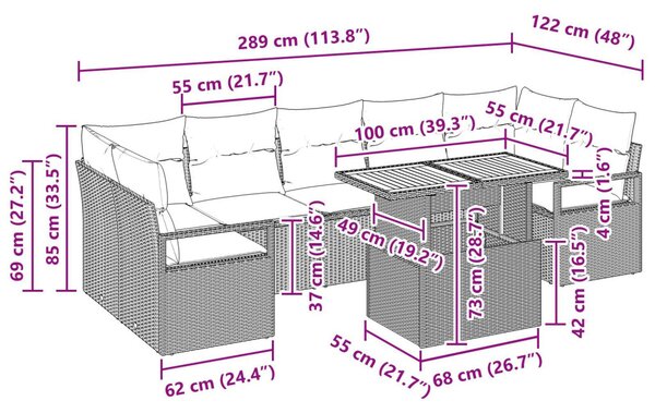 Kerti Kanapé Szett 8 db 7-Ülőhelyek száma Fekete és Krém