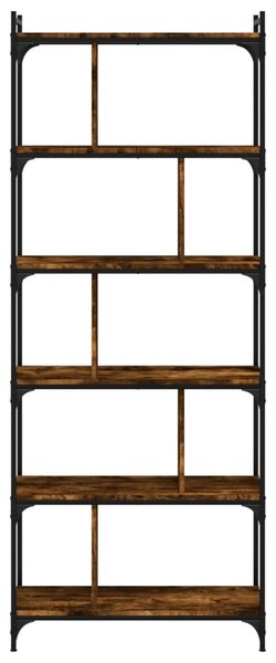 6 szintes füstös tölgy színű fa könyvespolc 76 x 32 x 192 cm
