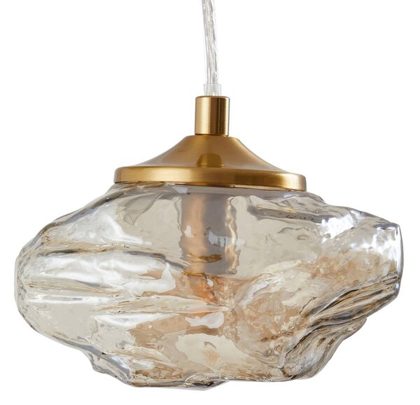 Lindby Piatra függőlámpa, Ø25cm, 3-as lámpa, konyak/réz, üveg, dimmelhető, Krém / borostyánsárga, Nappali / Étkező, Üveg, Modern