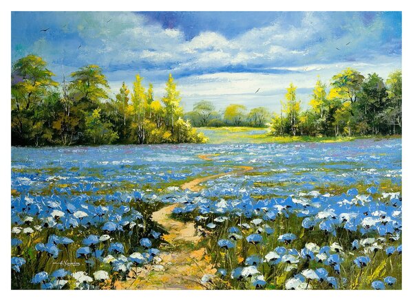 Kép - ösvény a mezőn, olajfestmény (üvegen) (70x50 cm)