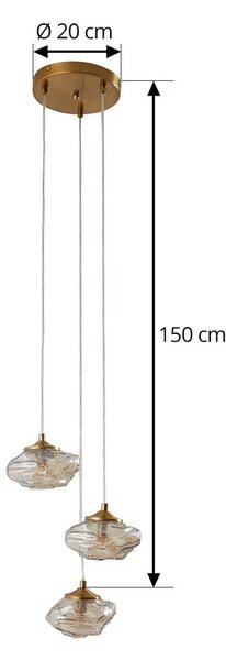 Lindby Piatra függőlámpa, Ø25cm, 3-as lámpa, konyak/réz, üveg, dimmelhető, Krém / borostyánsárga, Nappali / Étkező, Üveg, Modern