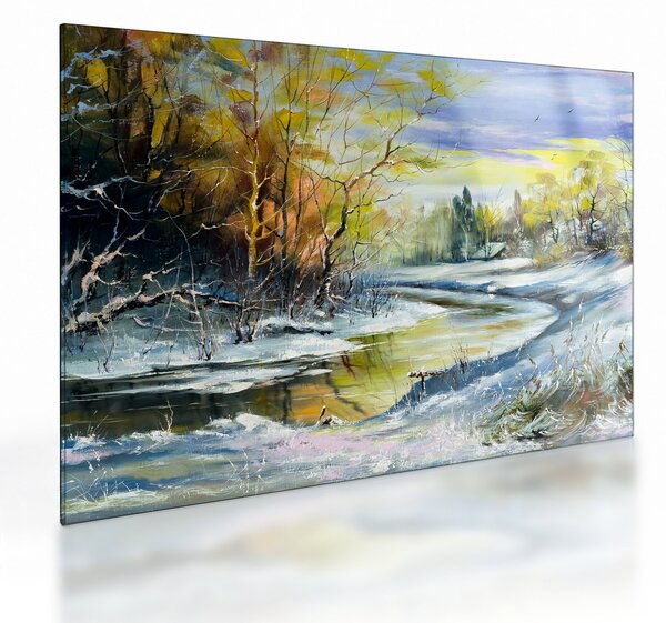 Egy téli folyó képe, olajfestmény (üvegen) (70x50 cm)