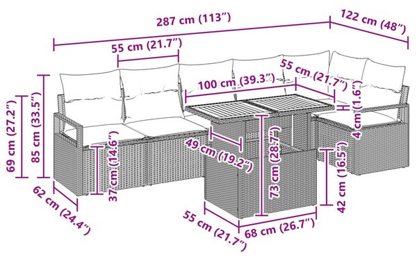 Kert étkező szett 7 pcs Szürke és Barna 100 x 55 x 73 cm