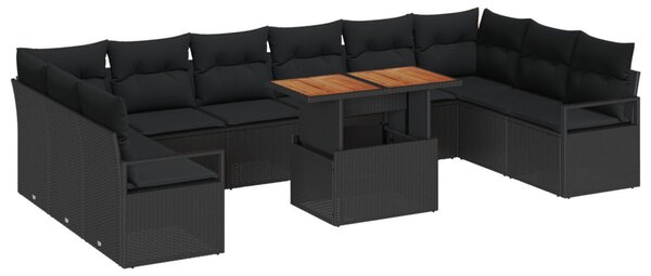 Kerti Kanapé Szett 11 db Fekete Poli rattan