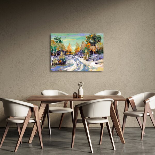Kép - havas út az erdőben, olajfestmény (üvegen) (70x50 cm)