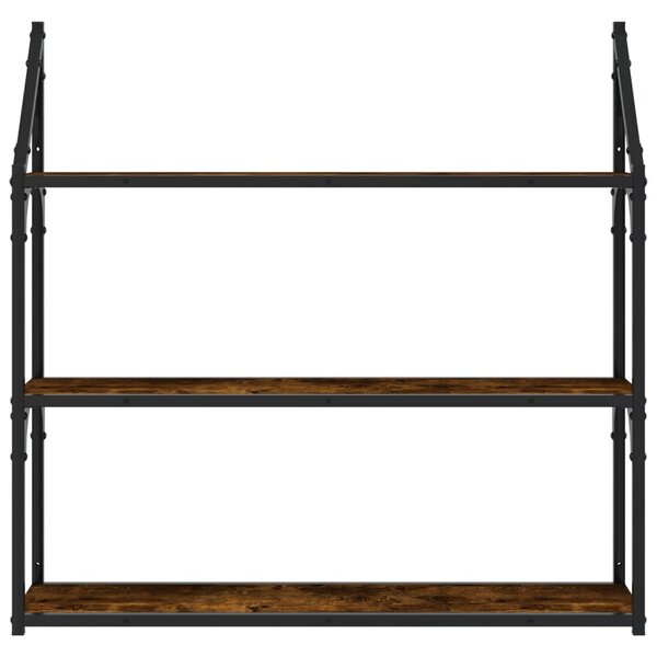 3 szintes füstös sonoma színű szerelt fa fali polc 80x21x78,5cm