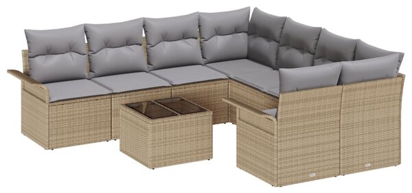 Kerti Kanapé Szett 9 pcs Bézs Poli rattan