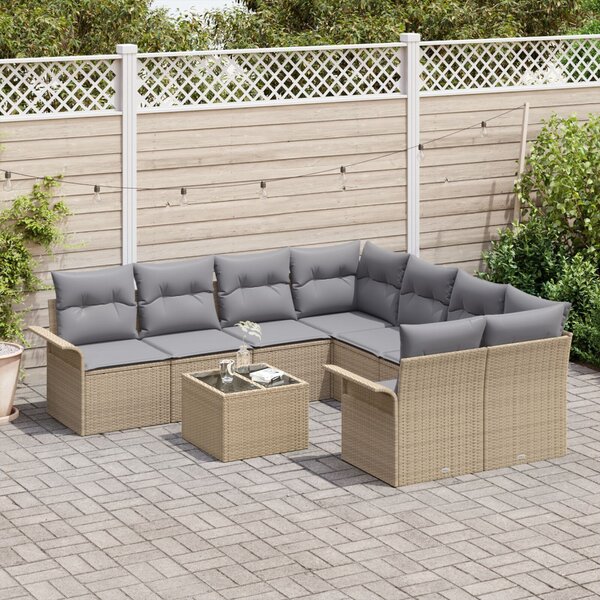 Kerti Kanapé Szett 9 pcs Bézs Poli rattan