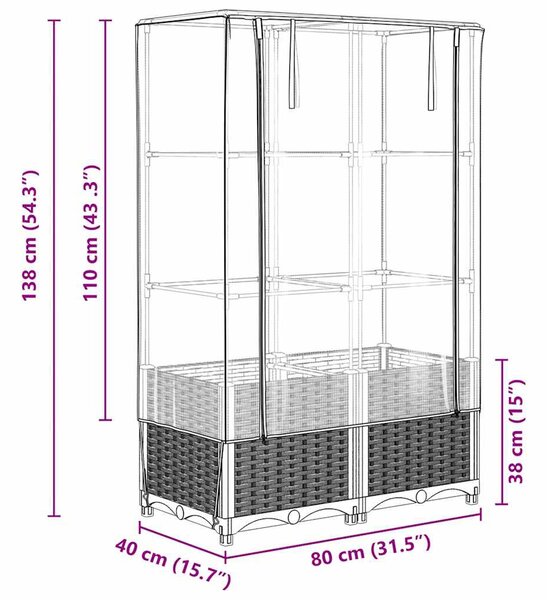 Rattan megjelenésű magaságyás melegháztakaróval 80x40x138 cm