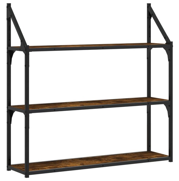 3 szintes füstös sonoma színű szerelt fa fali polc 80x21x78,5cm