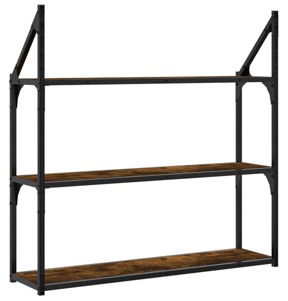 3 szintes füstös sonoma színű szerelt fa fali polc 80x21x78,5cm