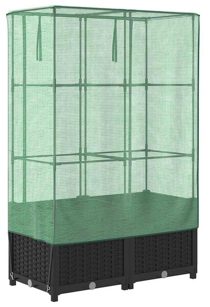 Rattan megjelenésű magaságyás melegháztakaróval 80x40x138 cm