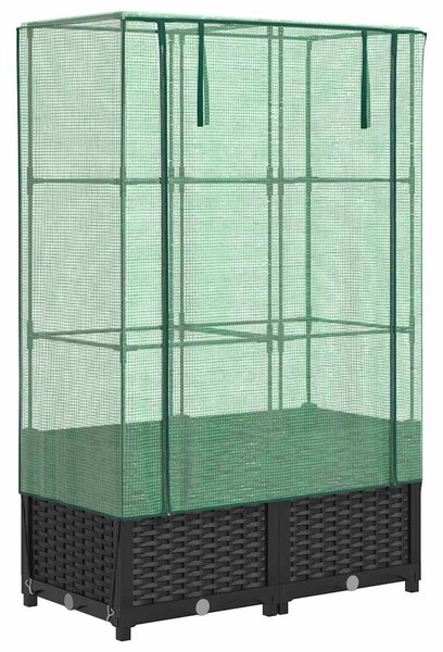 Rattan megjelenésű magaságyás melegháztakaróval 80x40x138 cm
