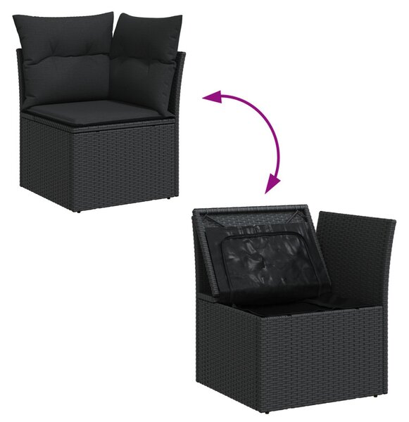 Kerti Kanapé Szett párnával tárolóval 7 pcs Fekete polirattan