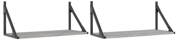 2 db szürke sonoma színű szerelt fa fali polc 60 x 25 x 25,5 cm