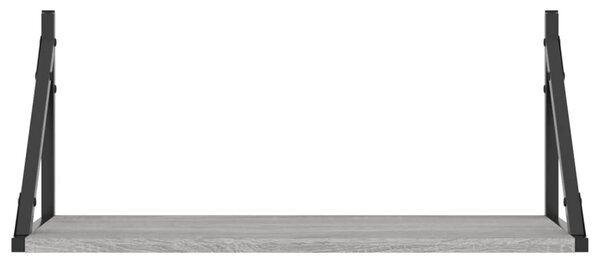 2 db szürke sonoma színű szerelt fa fali polc 60 x 25 x 25,5 cm