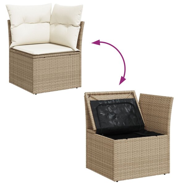 Kerti Kanapé Szett párnával tárolóval 7 pcs Bézs Poli rattan