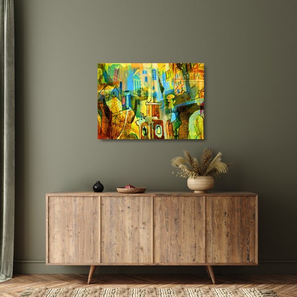 Kép - Építészet, kubista absztrakció (üvegen) (70x50 cm)